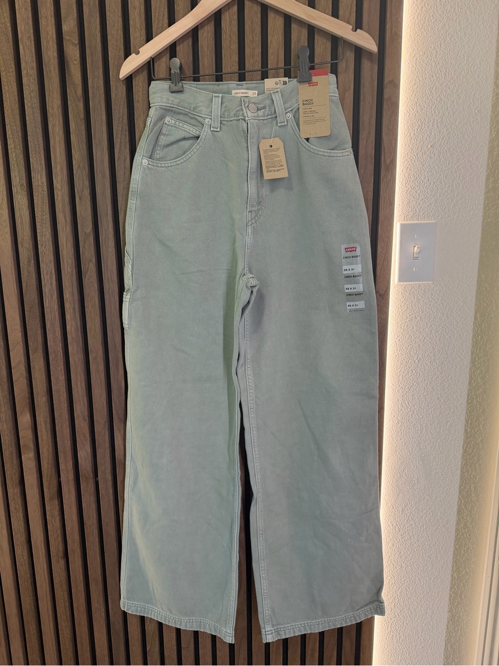 Levi's Cinch-Waist Wide-Leg Carpenter Jeans in Light Green
